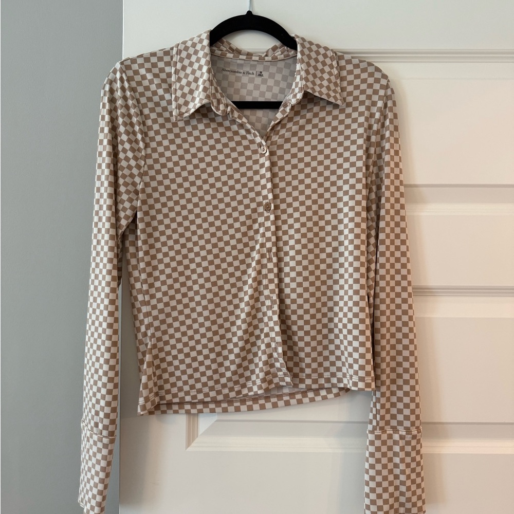 Checkered Brown Long Sleeve Top from Abercrombie & Fitch